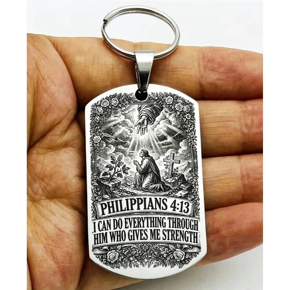 God Lord Jesus Christ 4 : 13 Reminder Stainless Keychain Art Holly Faith Holly